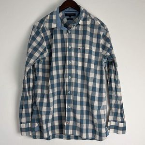 Tommy Hilfger Plaid Long Sleeve Shirt Size Large Blue & White plaid